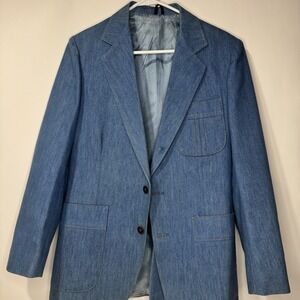 Sears Contemporary Lines Denim Suit Coat And Vest Vintage Size 38 Regular